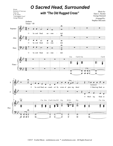 O Sacred Head, Surrounded (with "The Old Rugged Cross") (SAB) (arr. Stephen DeCesare)