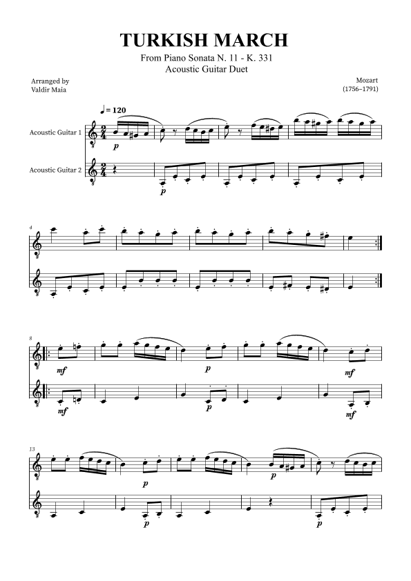 Turkish March - Acoustic Guitar Duet (arr. Valdir Maia)