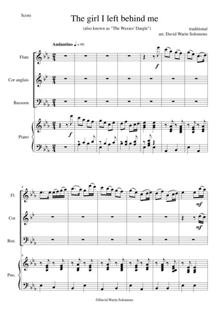 The girl I left behind me (Waxies' Dargle) for flute cor anglais bassoon and piano (arr. David Warin Solomons)
