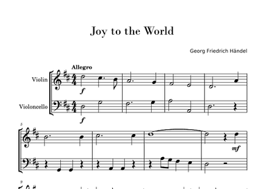 Joy to the World (Easy Violin and Cello Duo) (arr. Gisele Sant'Ana)