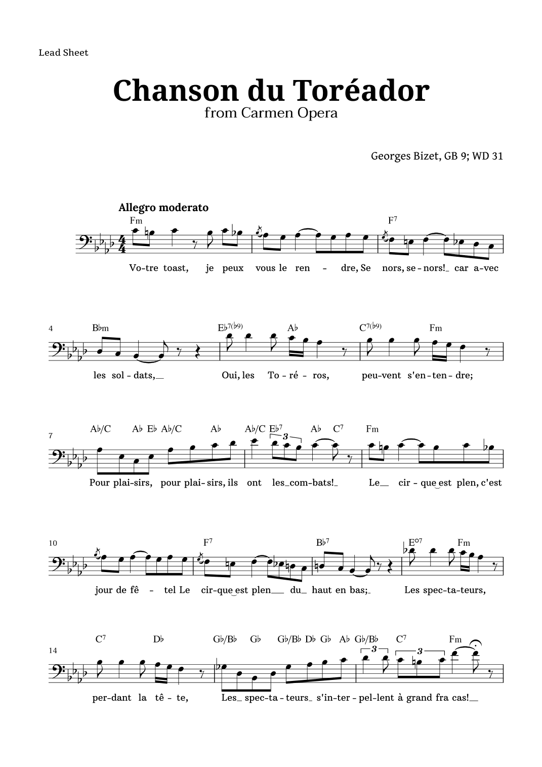 Chanson du Toreador by Bizet for Low Voice (arr. Langanho)