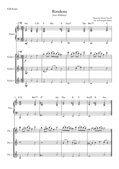 Rondeau (from Abdelazer) for Violin Trio and Piano Accompaniment with Chords (arr. Fernando Britto)