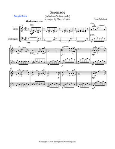 SCHUBERT SERENADE  String Duo, Intermediate Level for violin and cello (arr. Sherry Lewis)