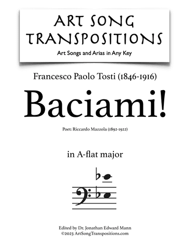 TOSTI: Baciami! (transposed to A-flat major, bass clef) (arr. ArtSongTranspositions.com)