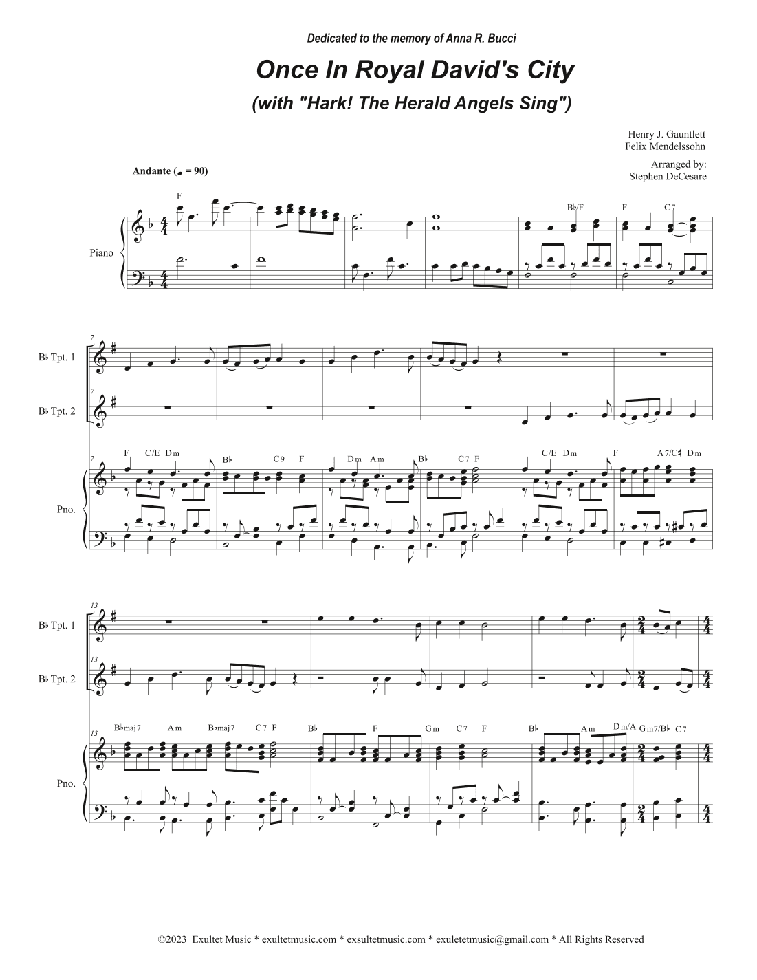 Once In Royal David's City (with "Hark! The Herald Angels Sing") (Duet for Bb-Trumpet) (arr. Stephen DeCesare)