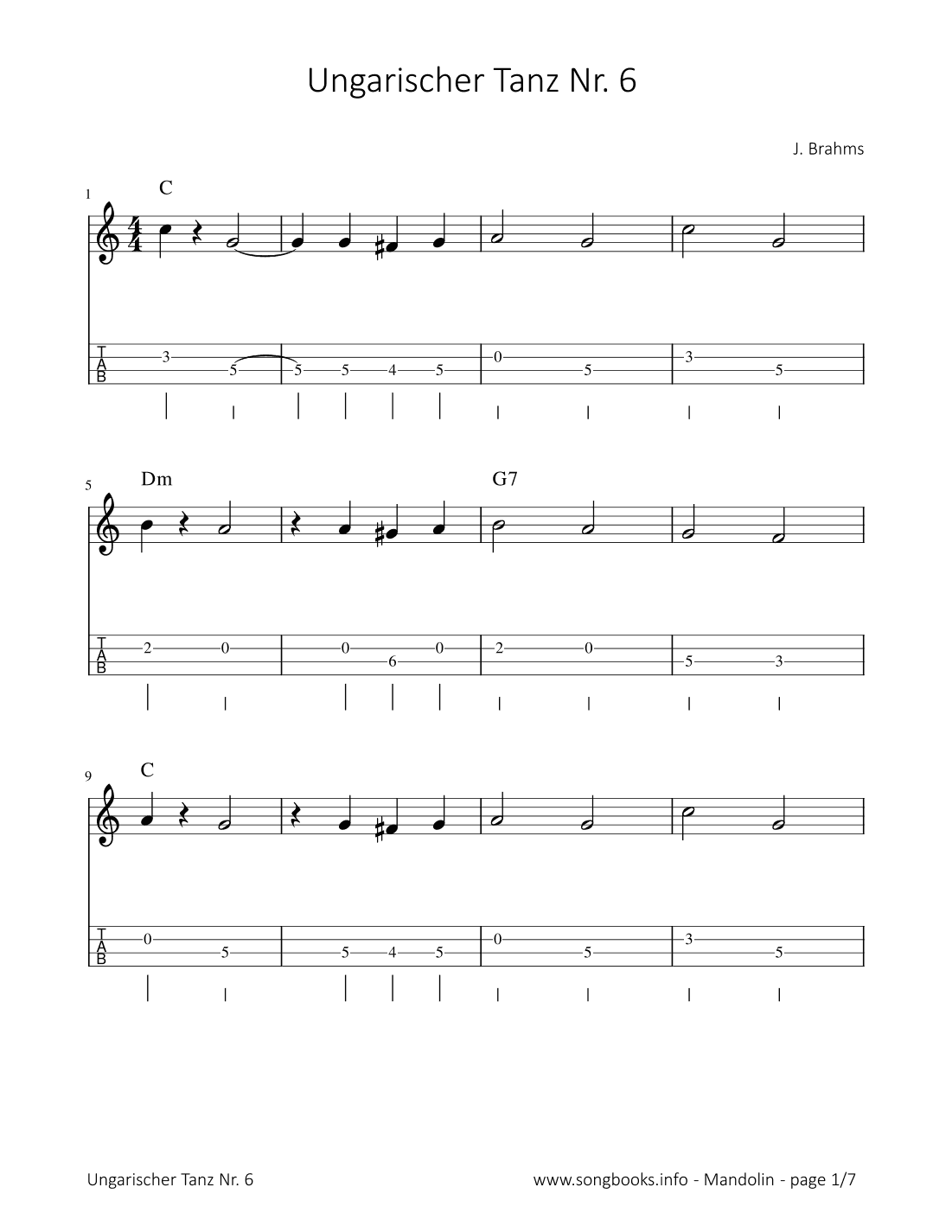Ungarischer Tanz Nr. 6 - J. Brahms (arr. songbooks.info)