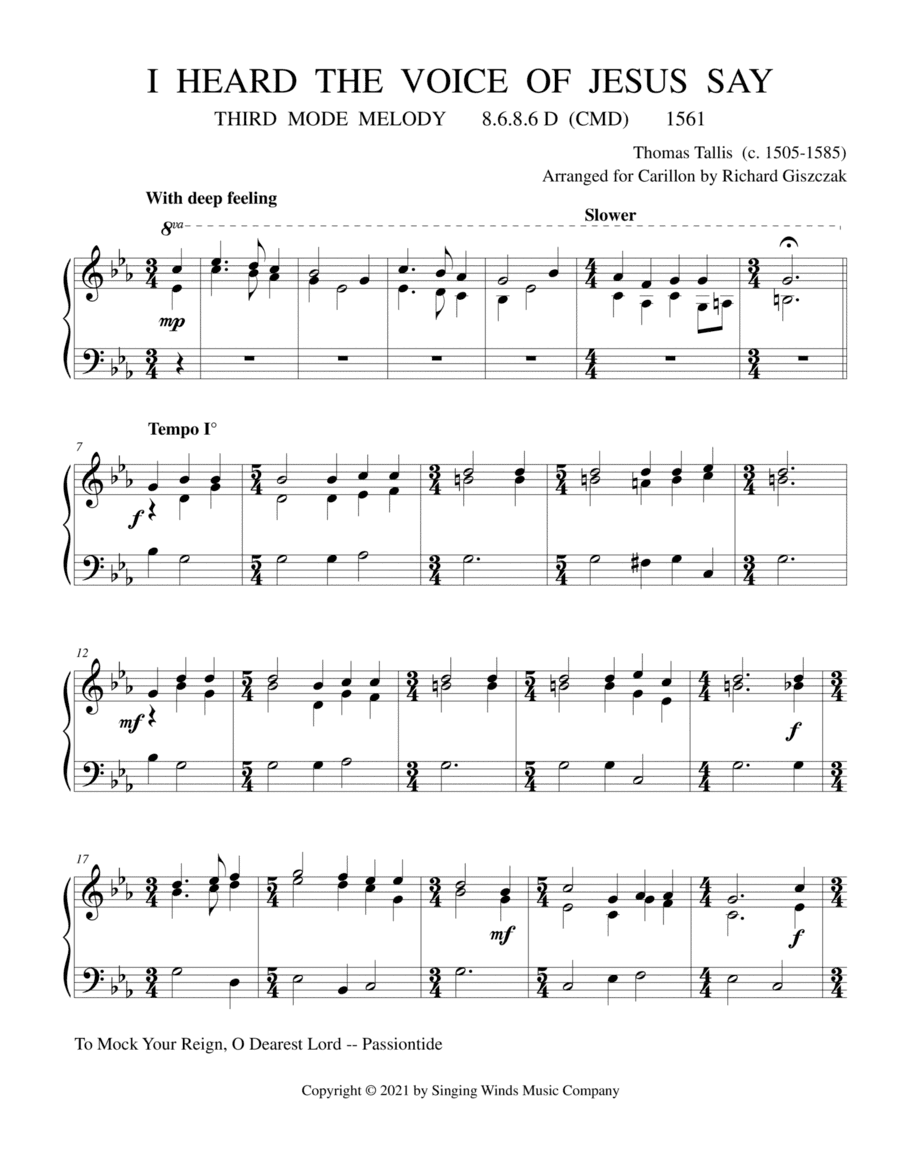 I Heard the Voice of Jesus Say (THIRD MODE MELODY) (arr. Richard Giszczak)