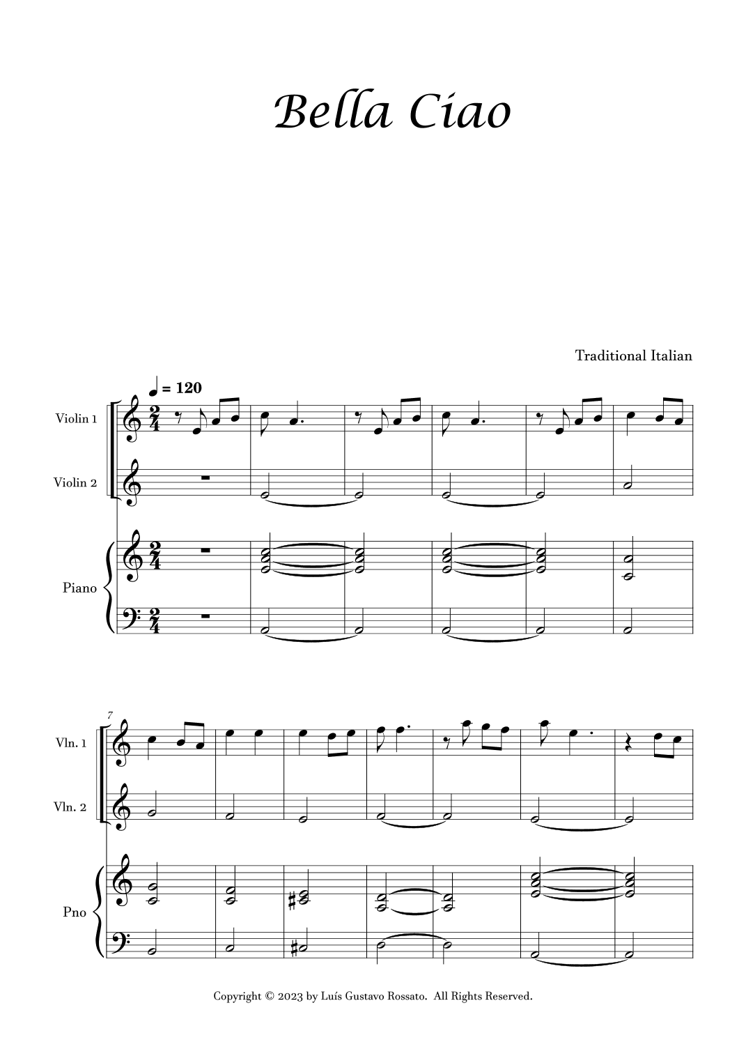 Bella Ciao - Violin Duet (arr. Luís Gustavo Rossato)