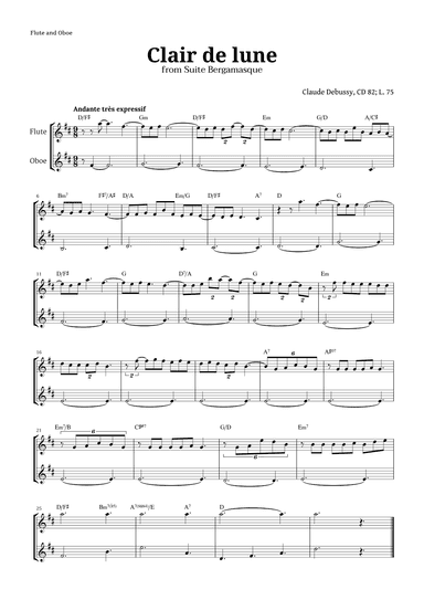 Clair de Lune by Debussy for Flute and Oboe (arr. Langanho)