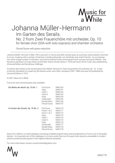 Johanna Müller-Hermann - Im Garten des Serails, Op. 10 No. 2 for female choir and chamber orchestra (arr. Music for a While)