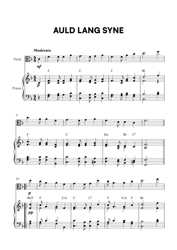 Auld Lang Syne (for Viola and Piano) (arr. Cadenza Editions)