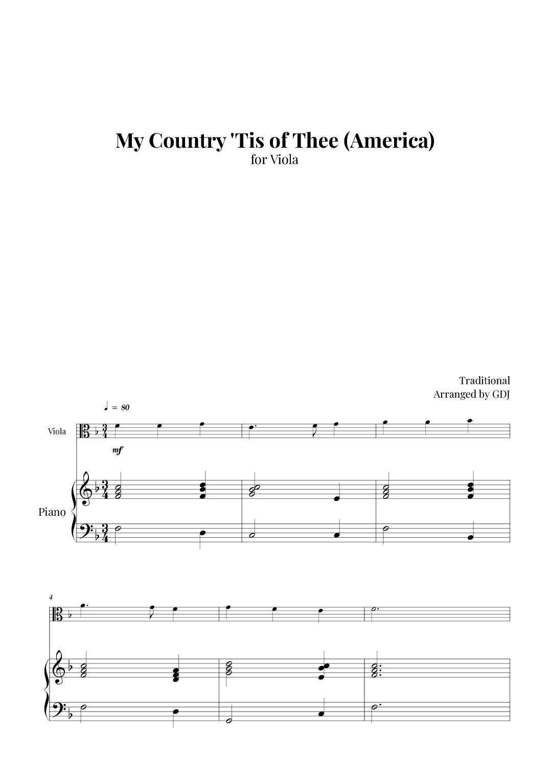 My Country 'Tis of Thee (America) (arr. GDJ)