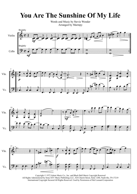 You Are The Sunshine Of My Life (arr. Marmpy)
