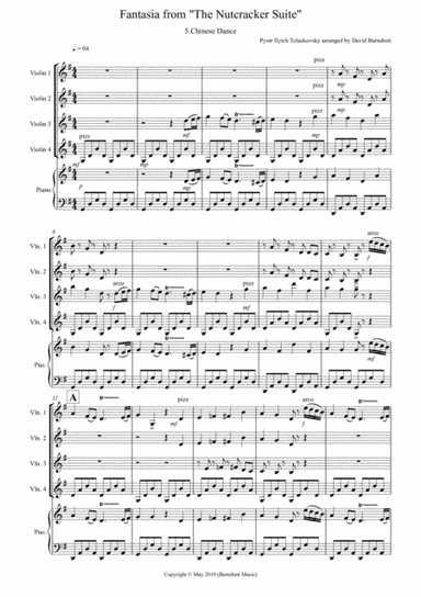 Chinese Dance (Fantasia from Nutcracker) for Violin Quartet (arr. David Burndrett)