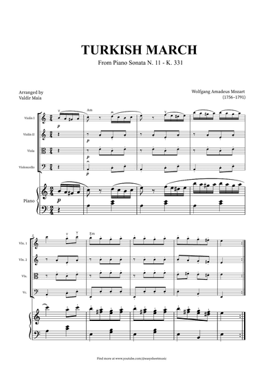 Turkish March - String Quartet and Piano (arr. Valdir Maia)