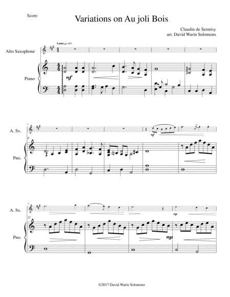 Variations on au Joli Bois for alto saxophone and piano (arr. David Warin Solomons)