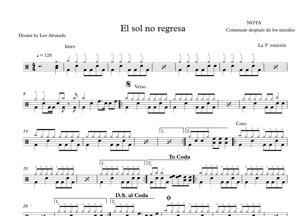 El Sol No Regresa (arr. Drum Transcription: Leo Alvarado)