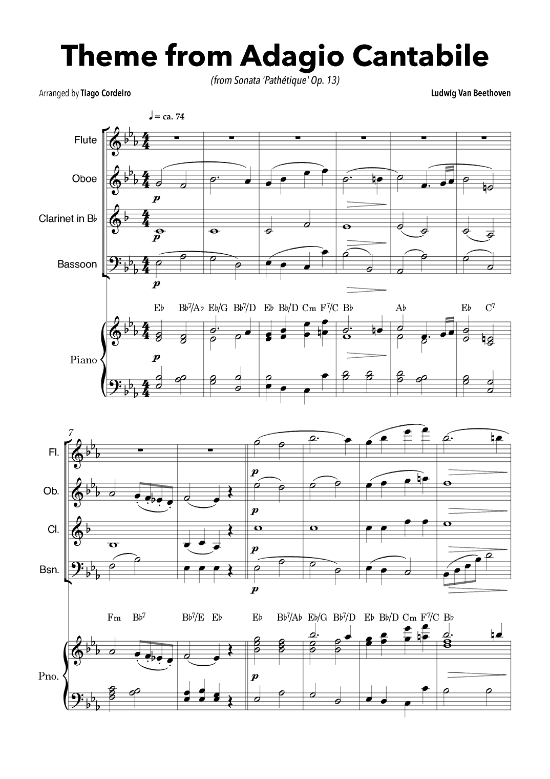 Theme From Adagio Cantabile (from Sonata 'Pathétique' Op.13) (arr. Tiago Cordeiro)