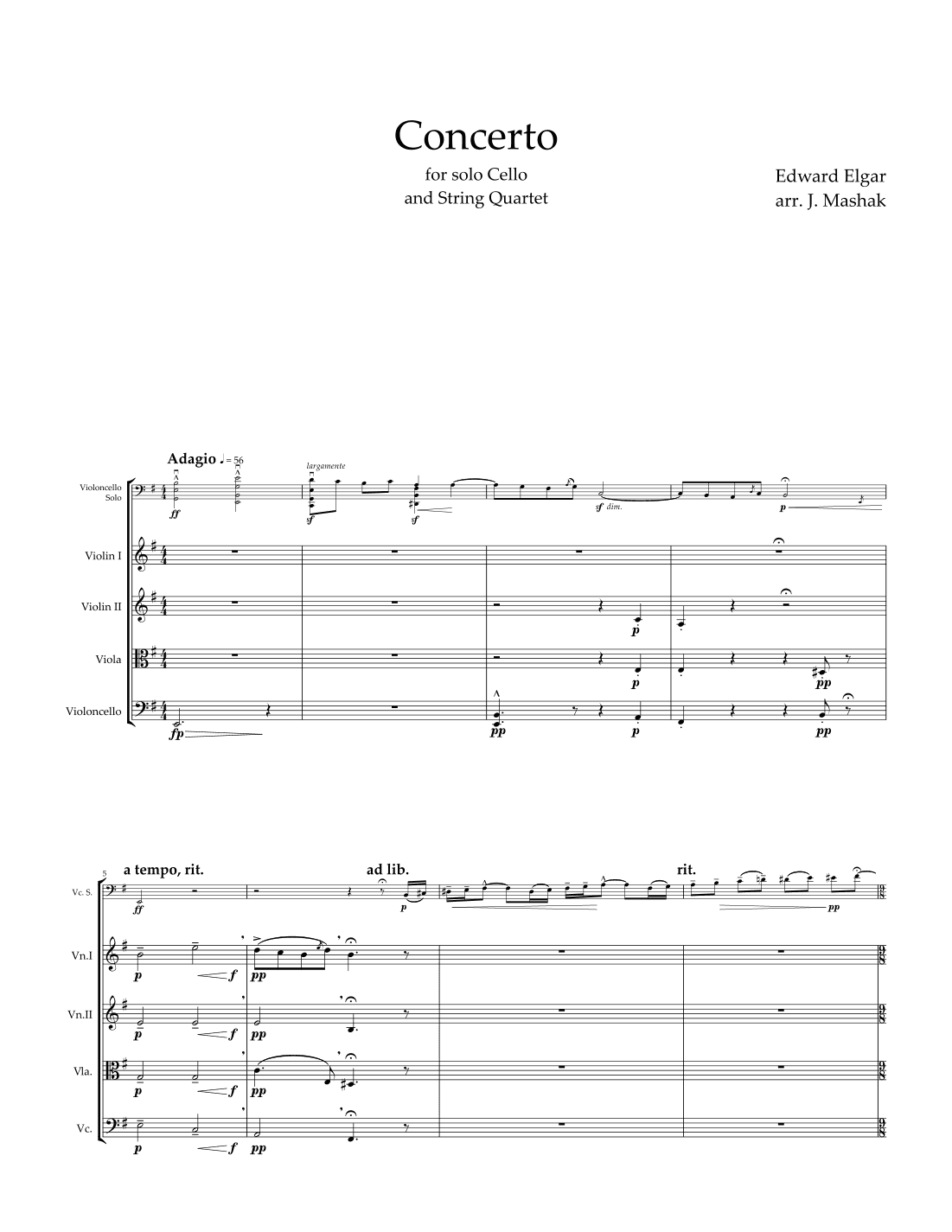 Concerto for Violoncello and Orchestra (arr. Jacob Mashak)