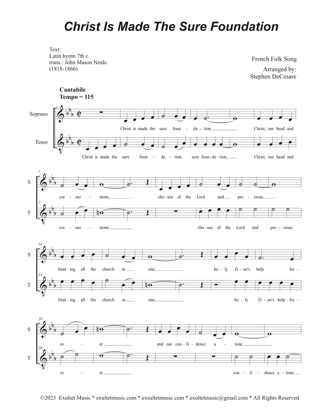 Christ Is Made The Sure Foundation (Duet for Soprano and Tenor solo) (arr. Stephen DeCesare)
