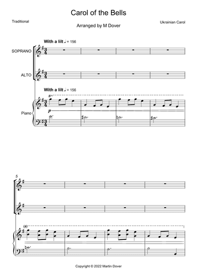 Carol of the Bells - 2 part choir - SA - Upper Voices (arr. M & J Dover)