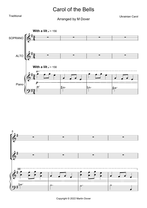 Carol of the Bells - 2 part choir - SA - Upper Voices (arr. M & J Dover)