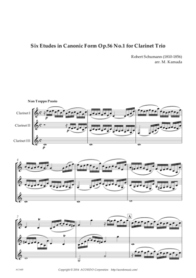 Six Etudes in Canonic Form Op.56 No.1 for Clarinet Trio (arr. Mikio Kamada)