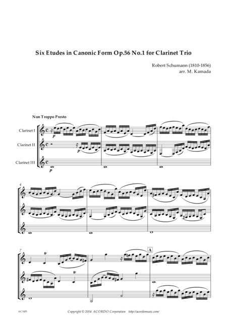 Six Etudes in Canonic Form Op.56 No.1 for Clarinet Trio (arr. Mikio Kamada)