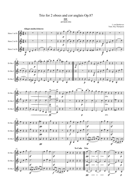 Beethoven: Wind Trio in C Major Op.87 Mvt.III Menuetto and Trio - horn trio (arr. Ray Thompson)