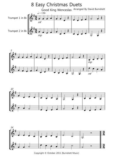 8 Easy Christmas Duets for Trumpet in Bb (arr. David Burndrett)