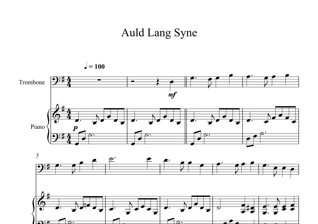 Auld Lang Syne (Trombone + Piano) (arr. Digital Book Music)