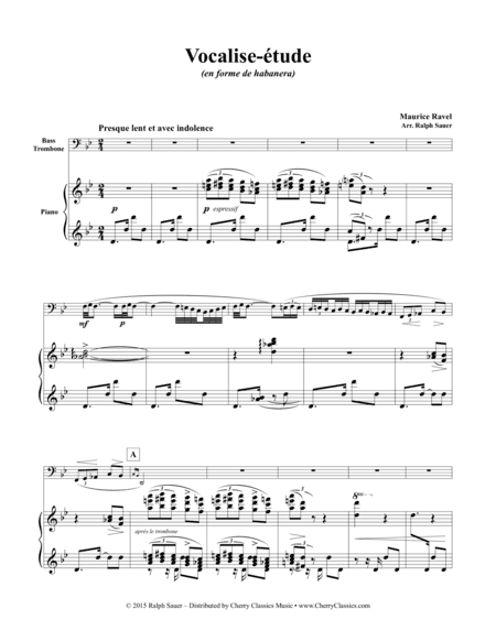 Vocalise-étude for Bass Trombone & Piano (arr. Sauer, Ralph)
