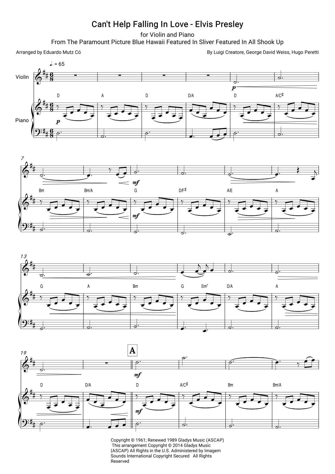 Can't Help Falling In Love (arr. Eduardo Mutz Có)