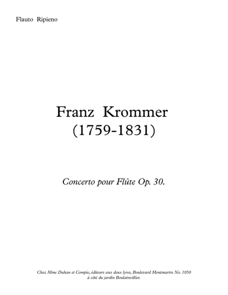 Franz Krommer (1759-1830) - Flute Concerto n.1 op.30 ( Full Score and parts) (arr. James Strauss)