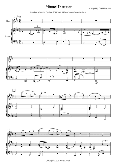 Minuet in D-minor - EASY (flute & piano) (arr. David Kocijan)
