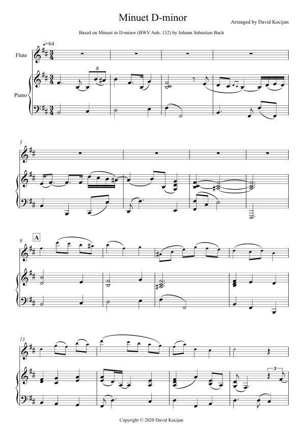Minuet in D-minor - EASY (flute & piano) (arr. David Kocijan)