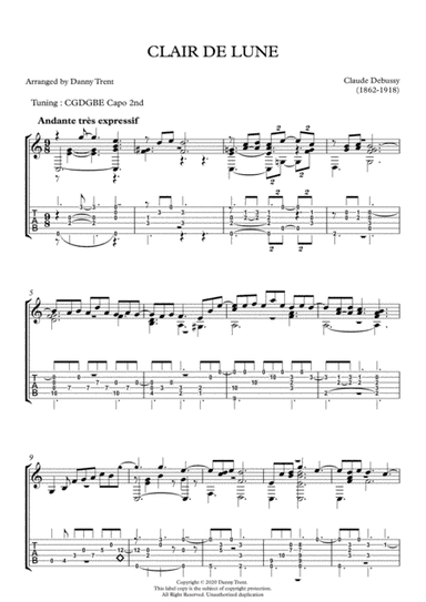 Clair de Lune ( Fingerstyle guitar arrangement) (arr. Danny Trent)