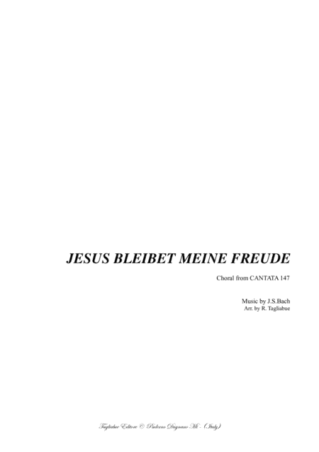 JESUS BLEIBET MEINE FREUDE - from CANTATA 147 - Arr. for Piano/Organ (arr. Renato Tagliabue)