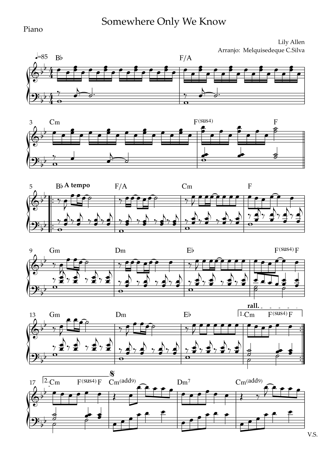 Somewhere Only We Know (arr. MELQUISEDEQUE C. SILVA)