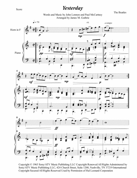 Yesterday (arr. James M. Guthrie)