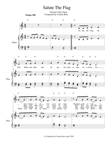 Salute the Flag - Veteran's Day for kids to sing - solo and piano
