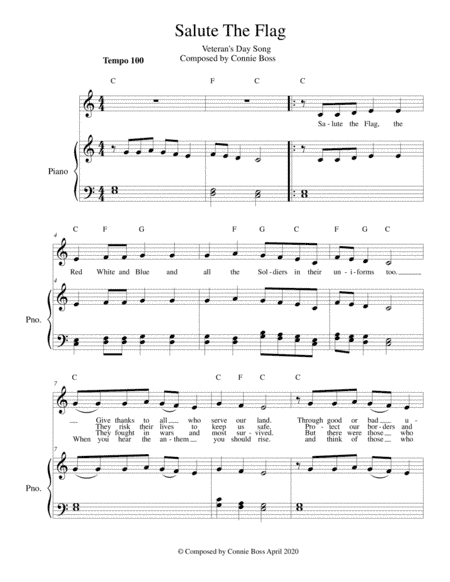 Salute the Flag - Veteran's Day for kids to sing - solo and piano