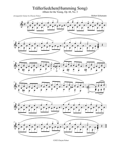 Humming Song(Trällerliedchen) - Robert Schumann, Arranged for Solo Guitar. (arr. Cheyne Fehser)