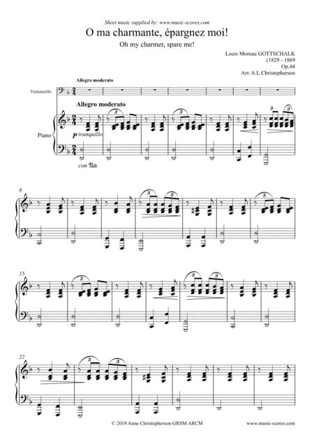 O ma charmante, épargnez moi - Cello and Piano (arr. Anne L Christopherson GRSM ARCM)