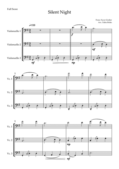Silent Night (Christmas Song) for Cello Trio (arr. Fabio Britto)