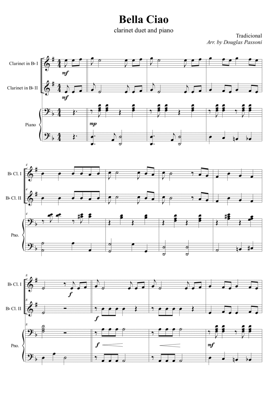 Bella Ciao (clarinet duet and piano) (arr. Douglas Passoni)