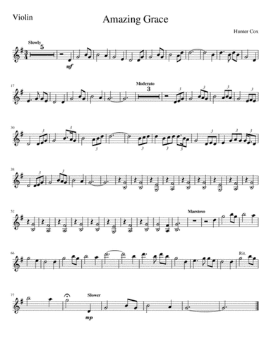 Amazing Grace, for violin and piano (arr. Hunter Cox)