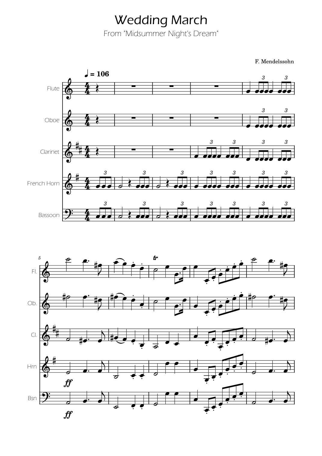 Wedding March - Woodwind Quintet - F.Mendelssohn (arr. Ygor Nunes)