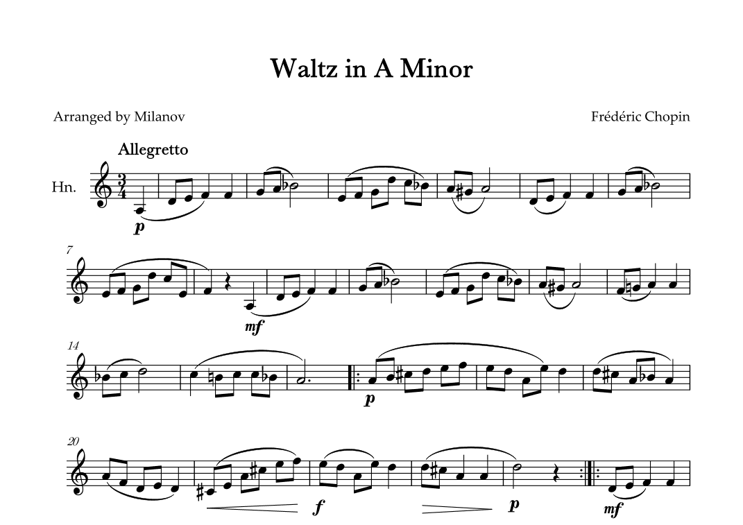 Waltz in A Minor | B. 150,  Op. Posth. | Chopin | French Horn (arr. Milanov)