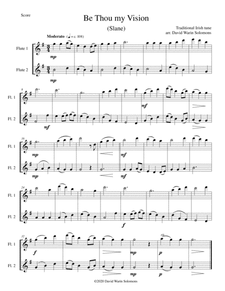 Be Thou my vision (Slane) arranged for 2 flutes (arr. David Warin Solomons)